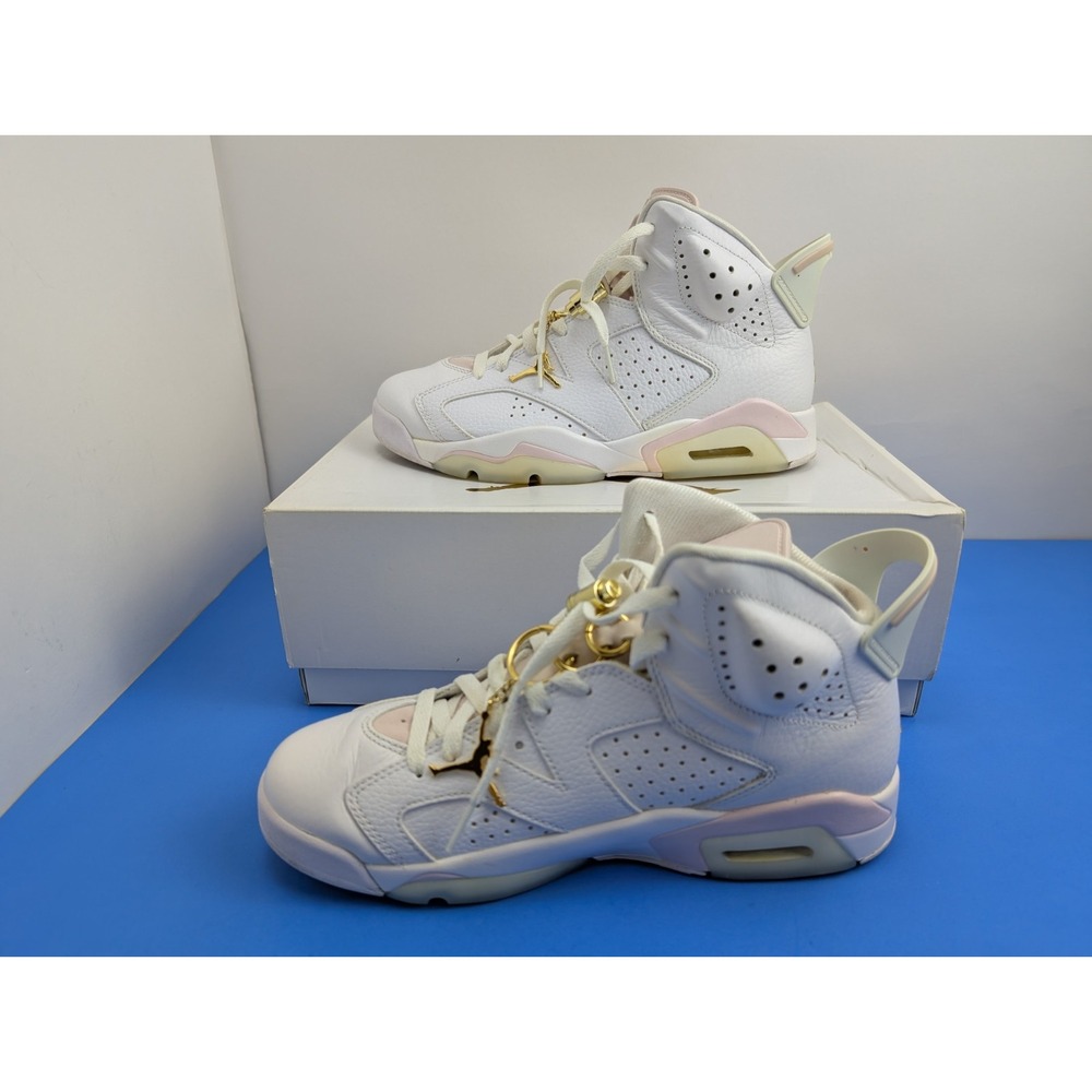 Nike Air Jordan 6 Retro Gold Hoops DH9696-100 Womens Size 9 White Pink Sneaker